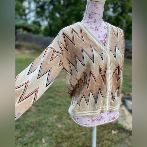 Minnie Rose Viscose Blend Chevron Cardigan Multi Color (read description) - Picture 4 of 15